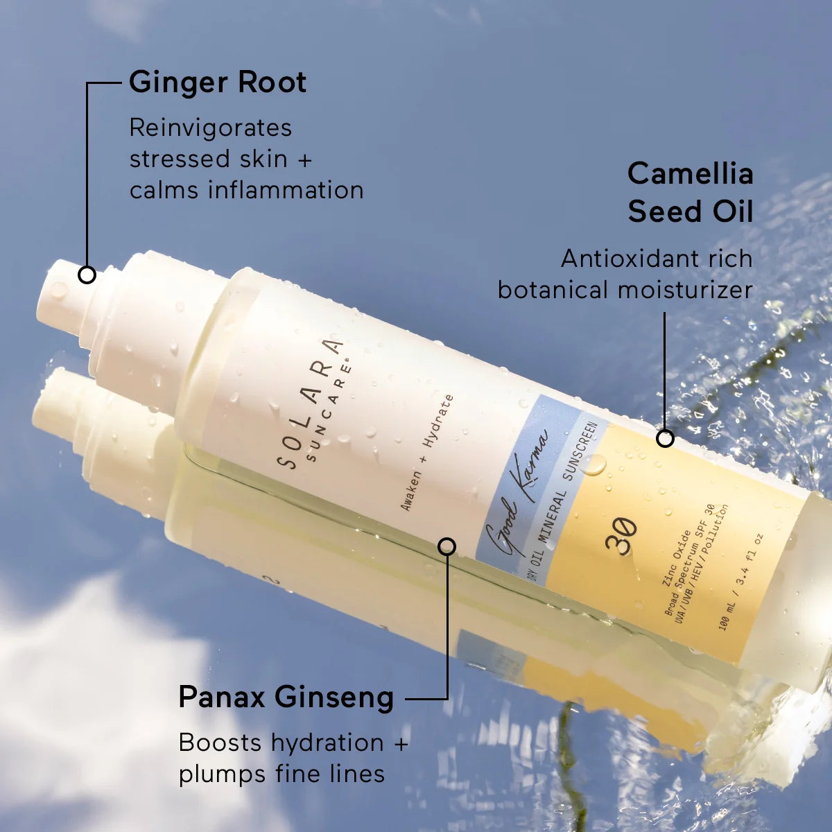 Huile corporelle énergisante Good Karma avec protection solaire, FPS 30